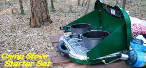 propane camp stove with pots