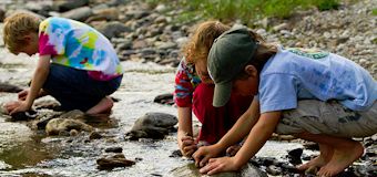 Camping kids in stream